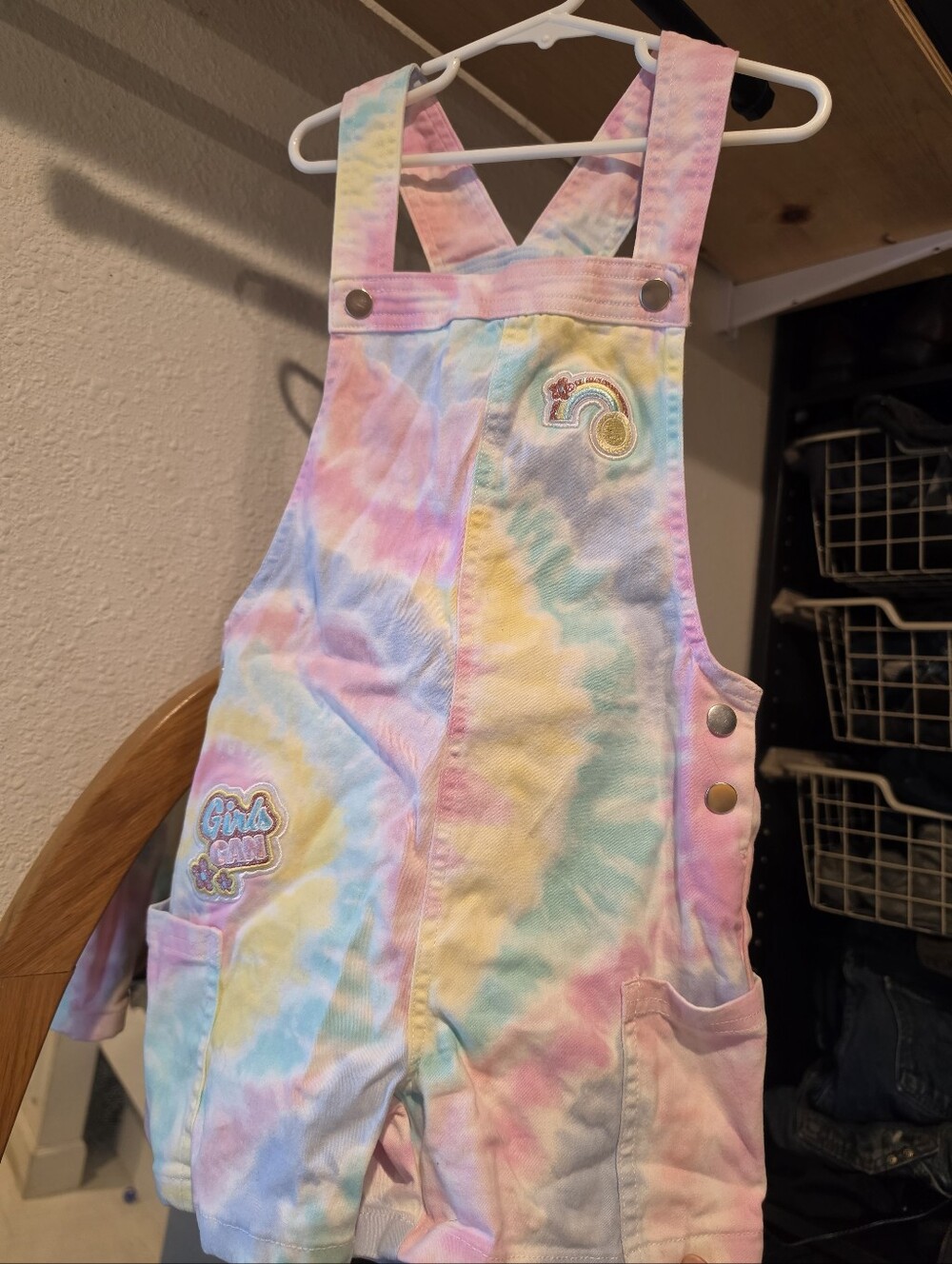 365 Kids Sz 7 Girls Tie Dye Overall Shorts